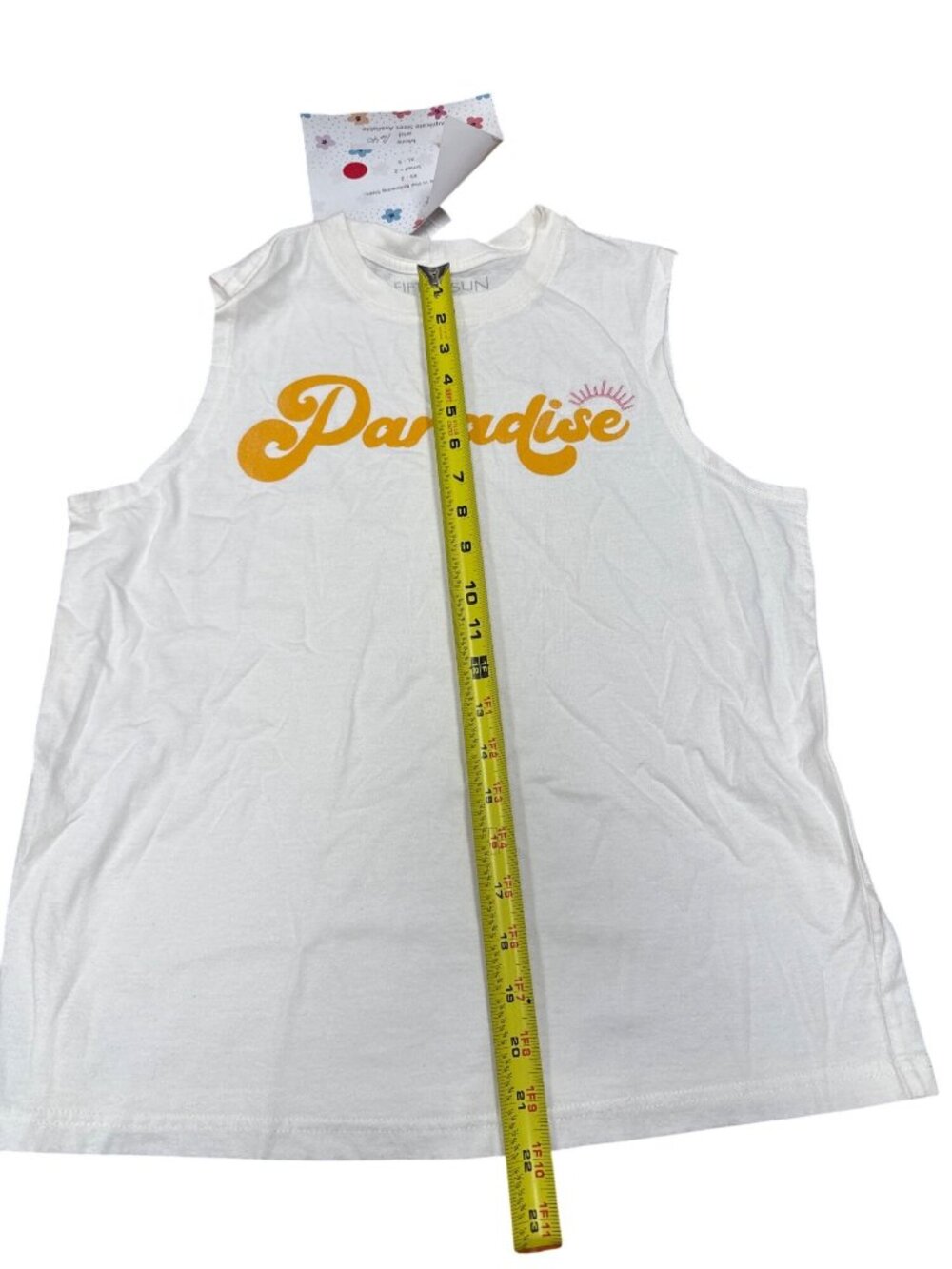 Paradise Graphic Sleeveless Tank Top White & Yellow Womens Casual Small - Picture 3 of 5
